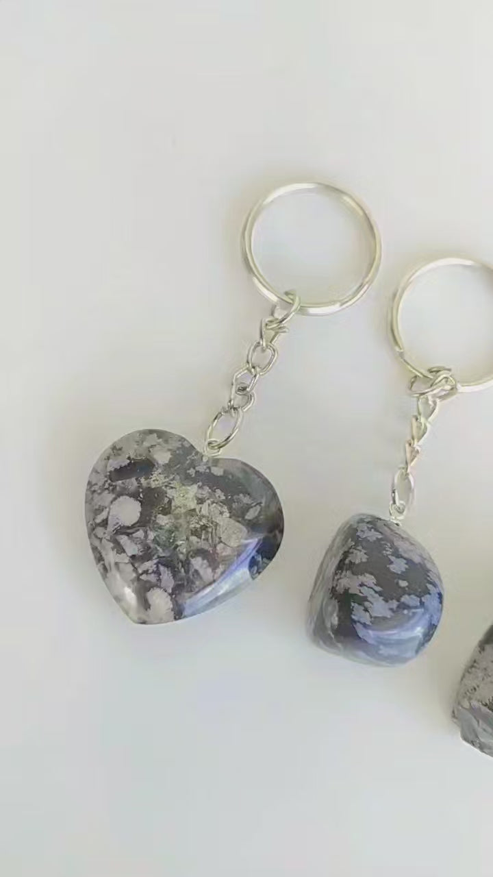 Snowflake Obsidian Key Chain, Gemstone Keychain Crystal Key Ring (Expanded Awareness and Intuition)