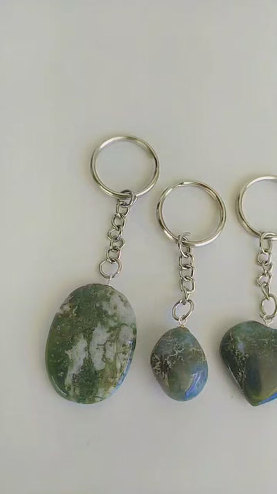 Moss Agate Key Chain, Gemstone Keychain Crystal Key Ring (Trust and Self-Discipline)