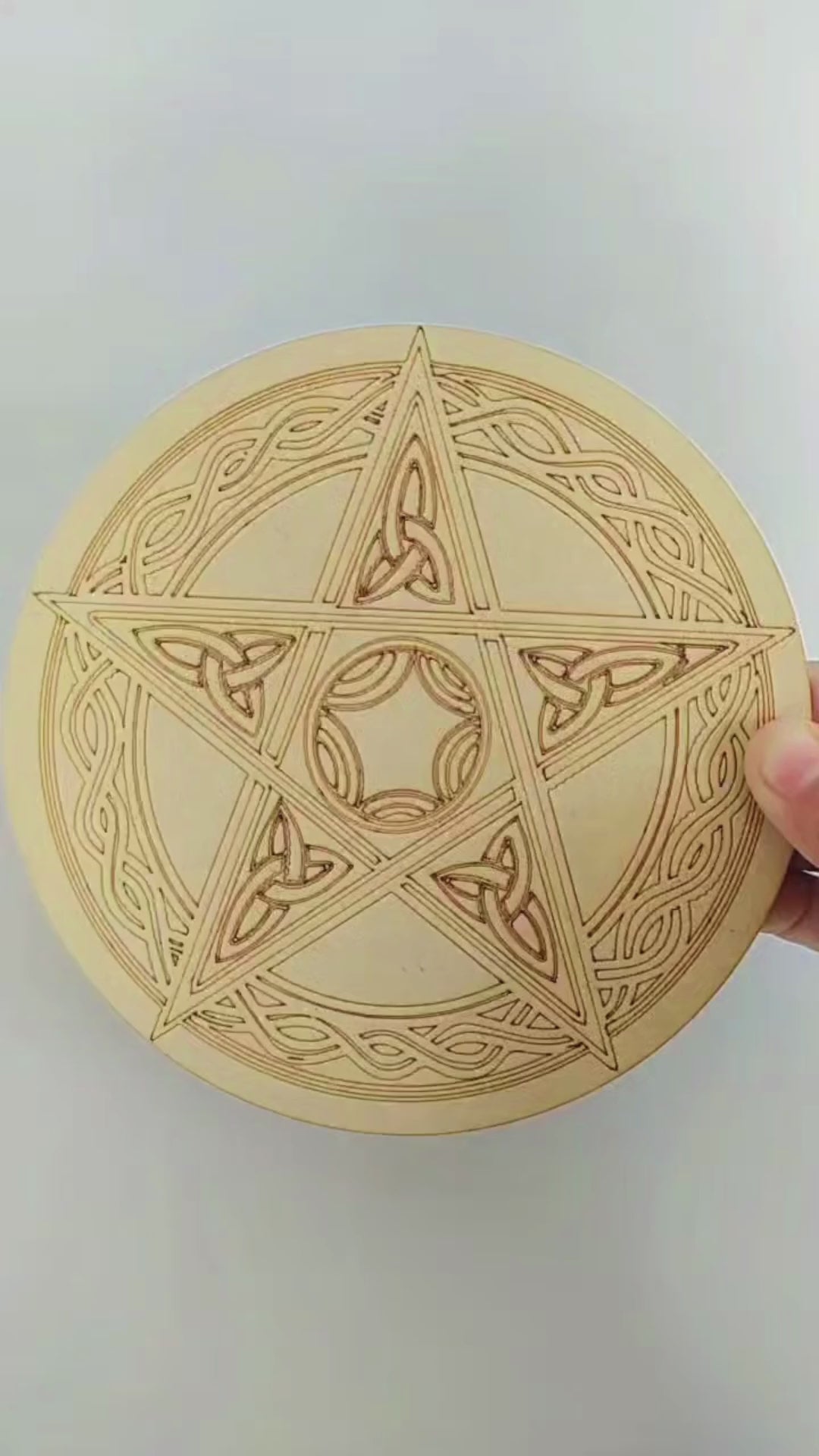 Pentacle Crystal Grid Board, 6" Wooden Crystal Grid Plate