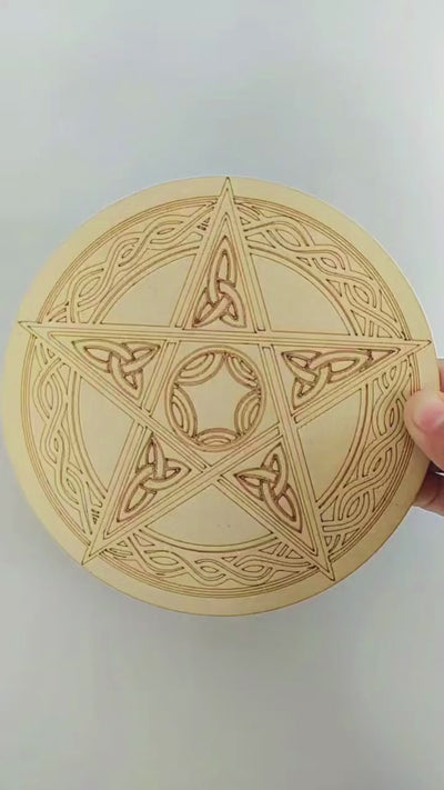 Pentacle Crystal Grid Board, 6" Wooden Crystal Grid Plate