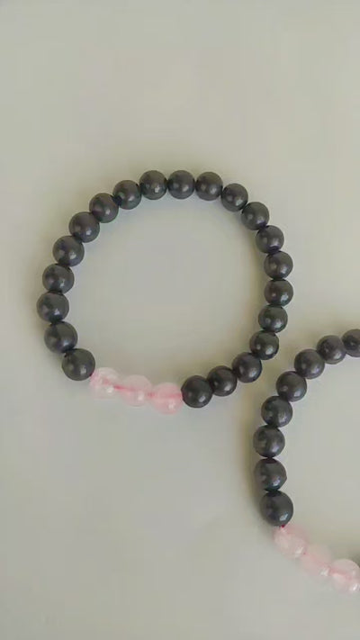 EMF Protection Crystal Bracelet, EMF Bracelet (Shungite Black, Rose Quartz)