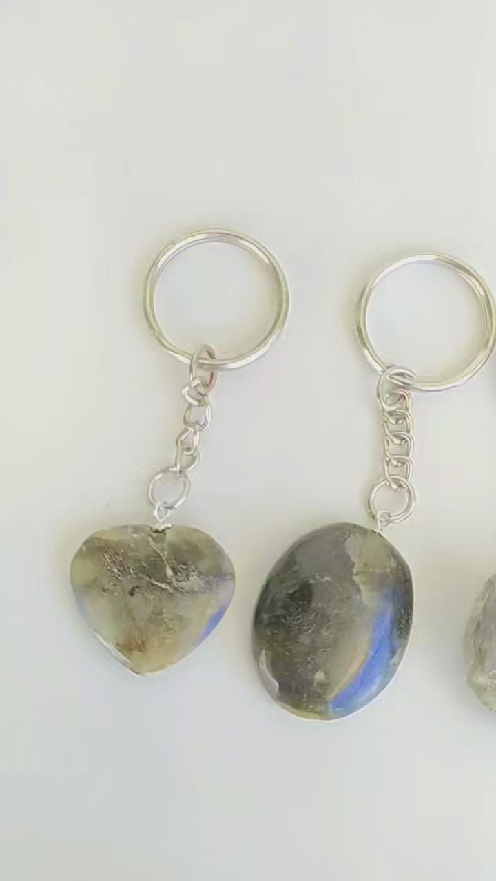 Labradorite Key Chain, Gemstone Keychain Crystal Key Ring (Expanded Awareness and Intuition)