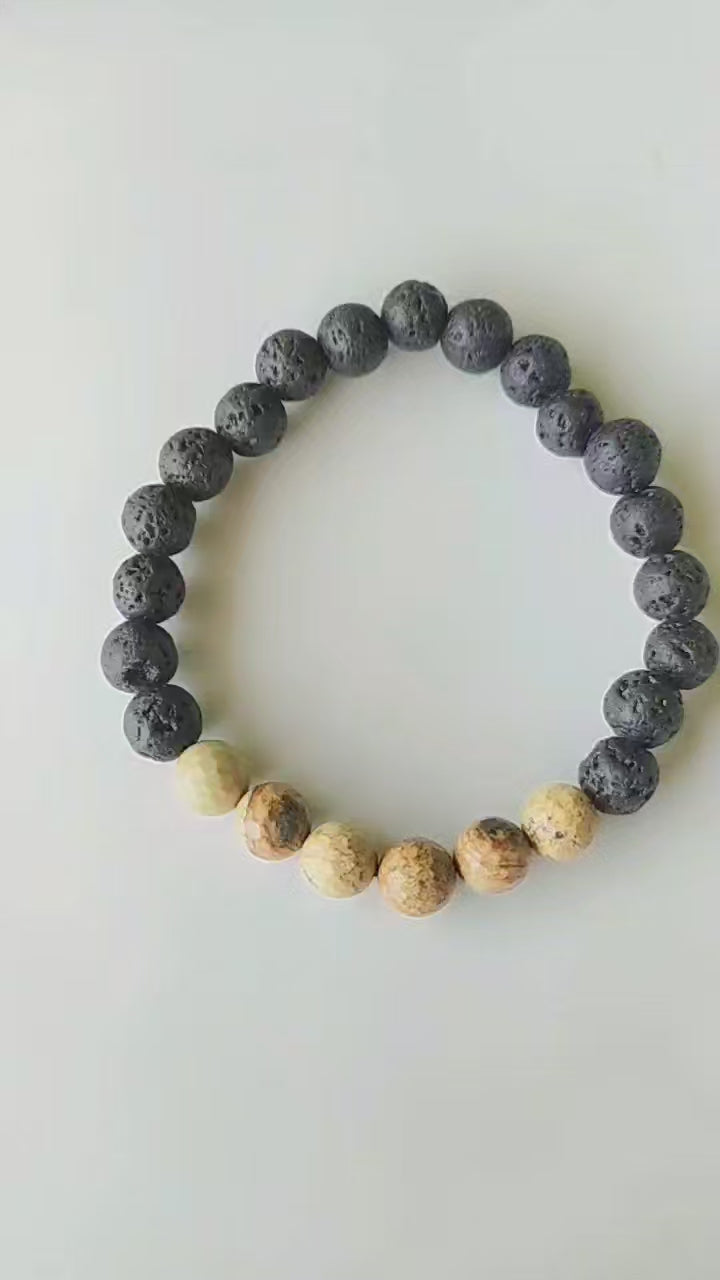 Lava Diffuser Bracelet, Lava with Picture Jasper Beads Diffuser Jewelry, Aromatherapy, Essential Oil Bracelet, Spiritual Gift, Yoga Gift for Her,