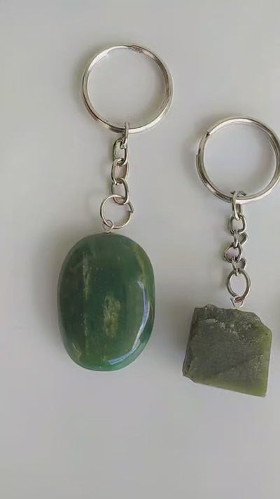 Green Jade Key Chain, Gemstone Keychain Crystal Key Ring (wisdom and balance)