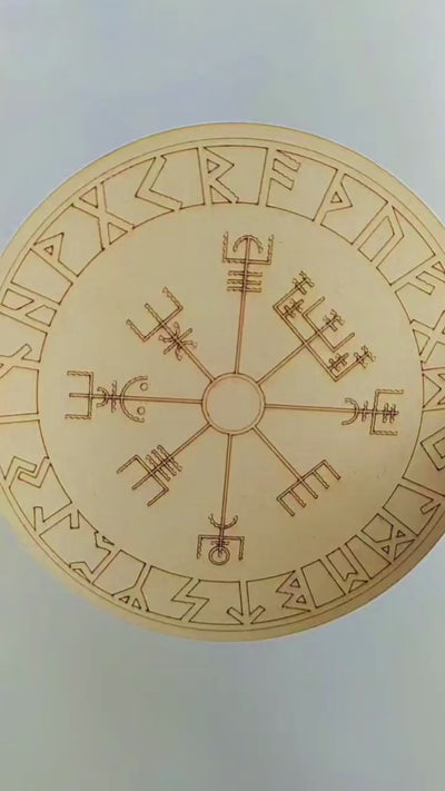 Norse Runes Crystal Grid Board, Wooden 6" Vegvisir Grid Plate