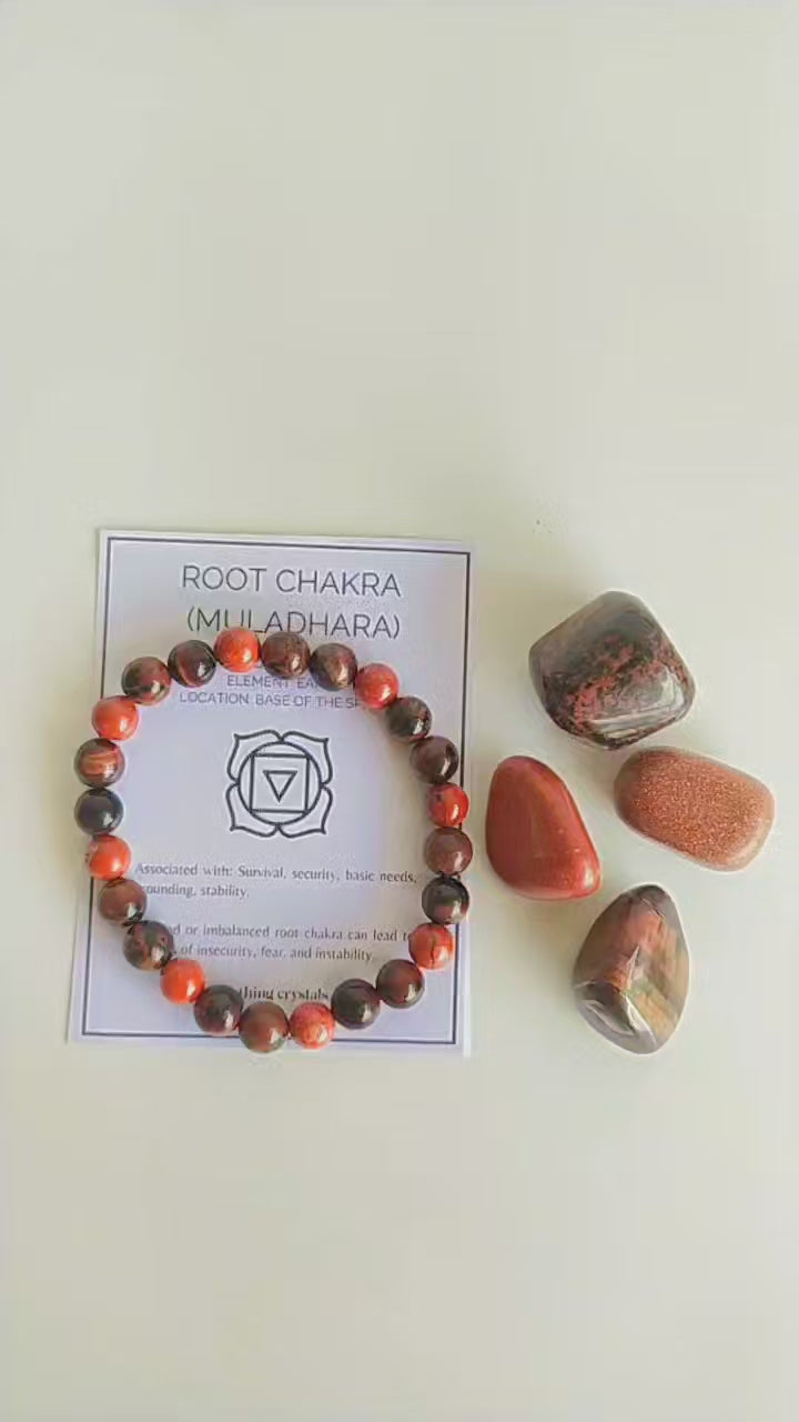 ROOT Chakra Crystals Kit, Chakra's Stones Tumbled Set, Chakra's Gift