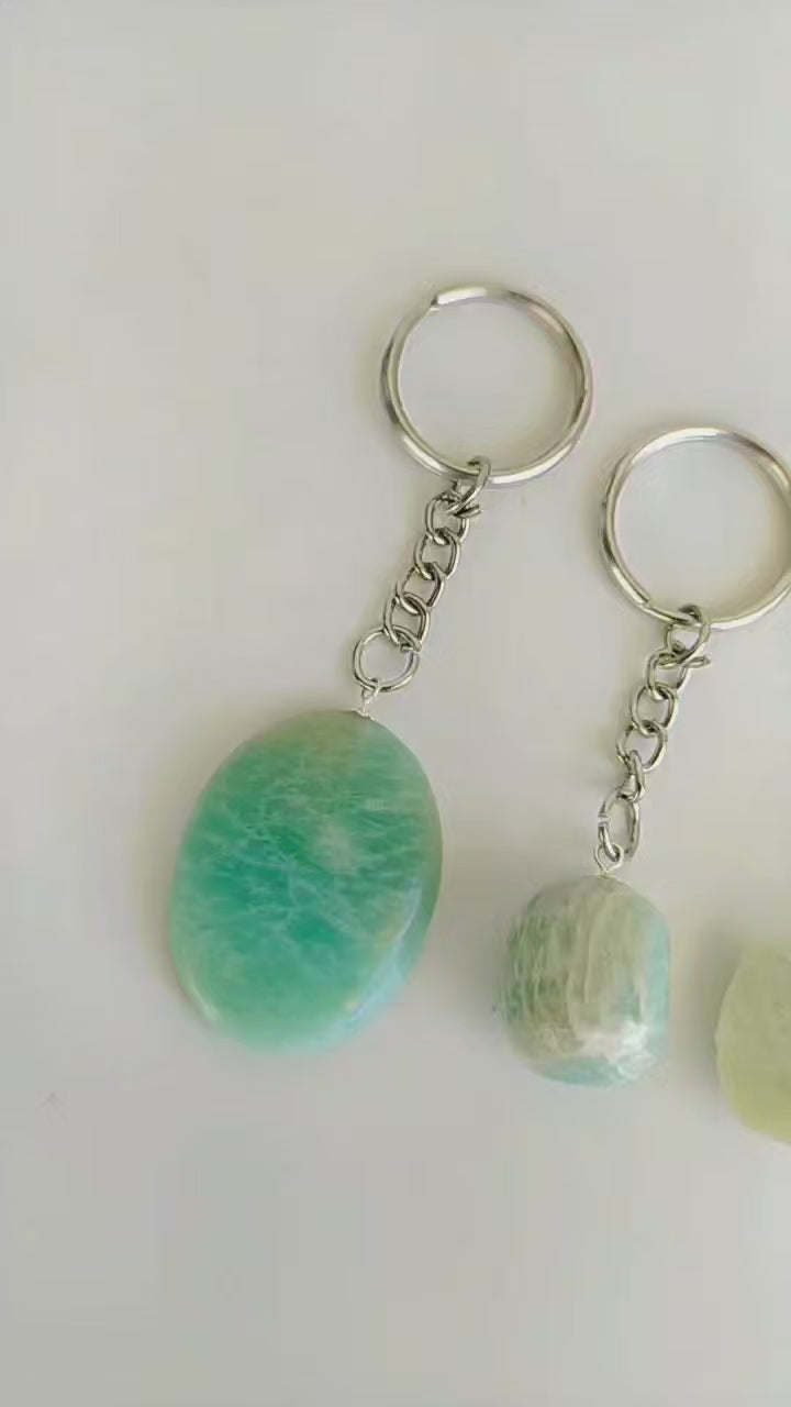 Amazonite Key Chain, Gemstone Keychain Crystal Key Ring (Trust and Breaking Addictions)