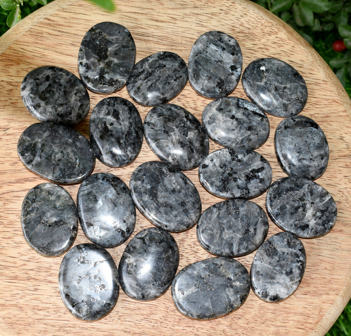 Larvikite Flat Stone, Polished Oval Flat Palm Stones