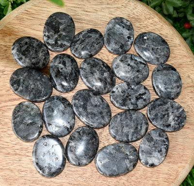 Larvikite Flat Stone, Polished Oval Flat Palm Stones