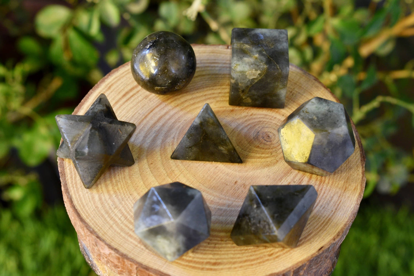 7 pcs Labradorite Platonic Solids Sacred Geometric Set