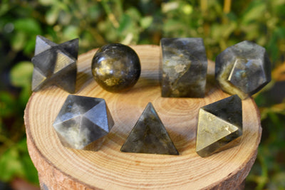 7 pcs Labradorite Platonic Solids Sacred Geometric Set