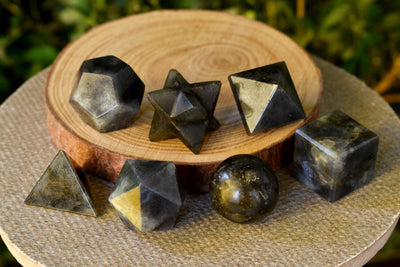 7 pcs Labradorite Platonic Solids Sacred Geometric Set