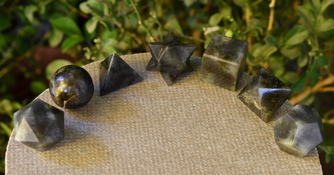 7 pcs Labradorite Platonic Solids Sacred Geometric Set