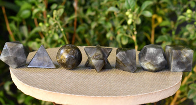 7 pcs Labradorite Platonic Solids Sacred Geometric Set