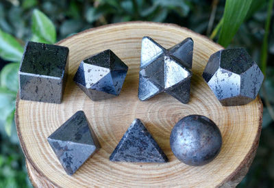 7 pcs Hematite Platonic Solids Sacred Geometric Set