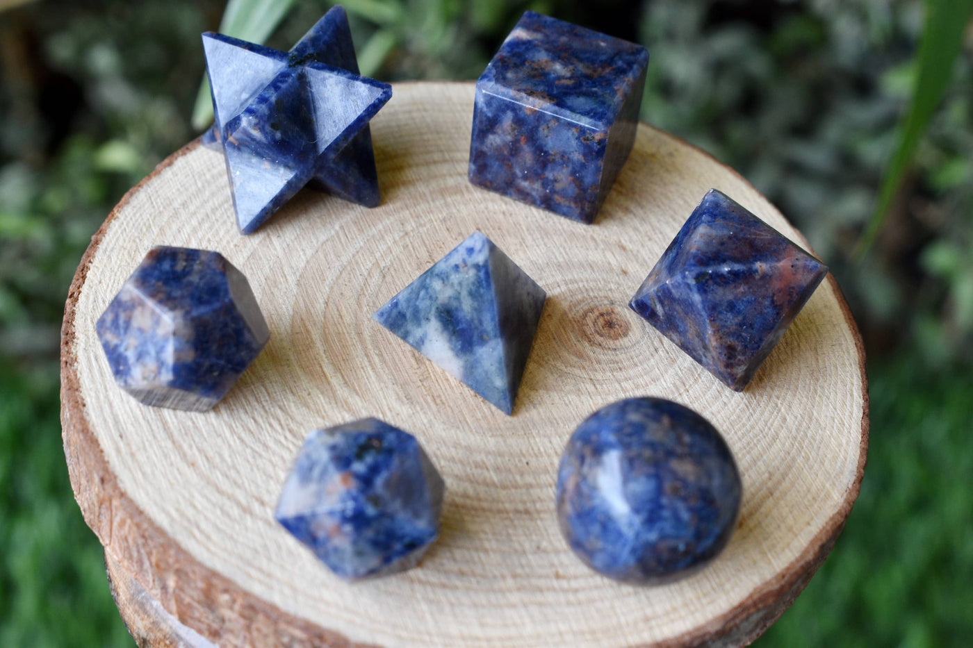 7 pcs Sodalite Platonic Solids Sacred Geometric Set