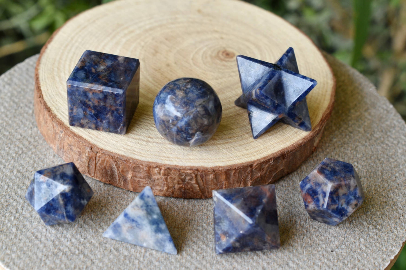 7 pcs Sodalite Platonic Solids Sacred Geometric Set