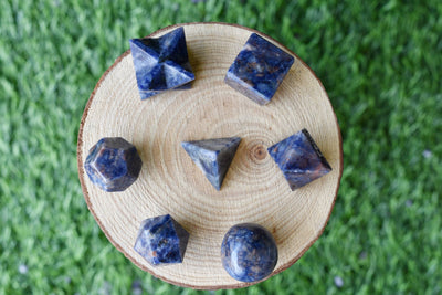 7 pcs Sodalite Platonic Solids Sacred Geometric Set