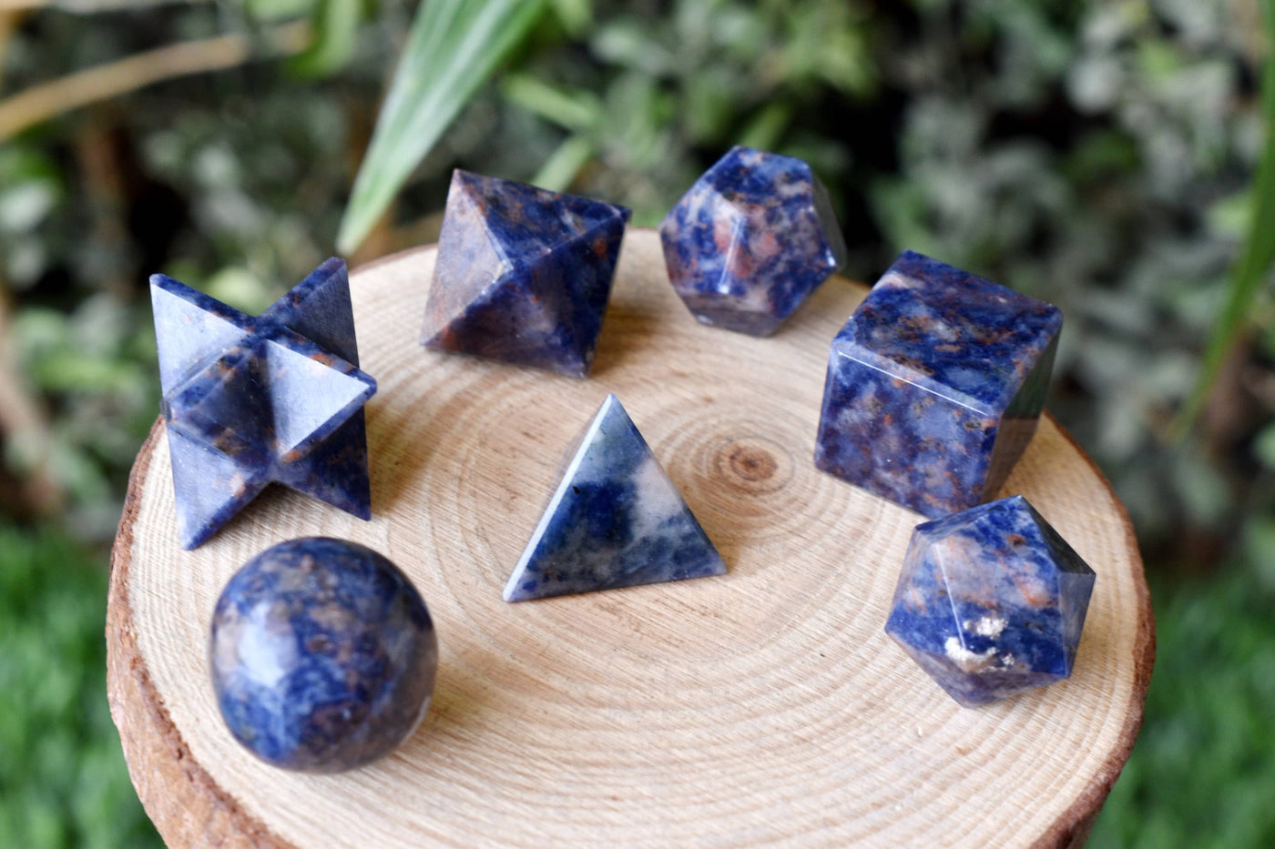 7 pcs Sodalite Platonic Solids Sacred Geometric Set