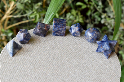 7 pcs Sodalite Platonic Solids Sacred Geometric Set