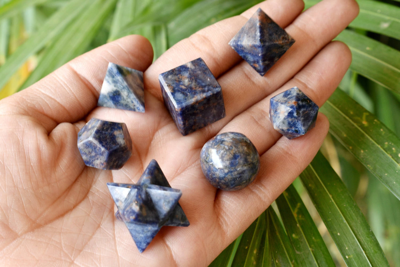 7 pcs Sodalite Platonic Solids Sacred Geometric Set