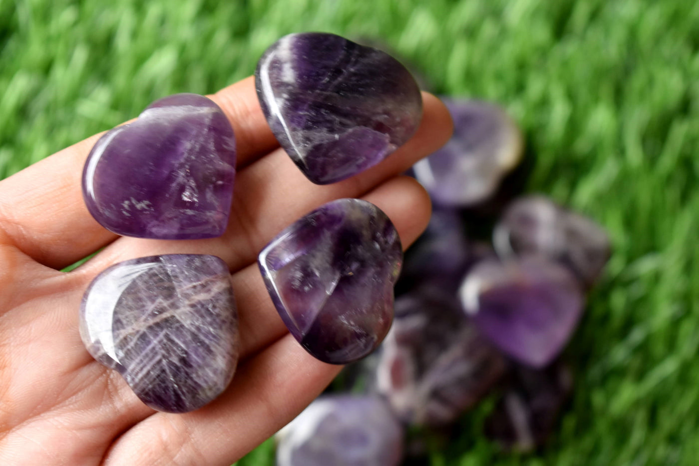 Amethyst Heart Crystal, Puffy Mini 1 Inch Pocket Crystal Heart-Set of Four