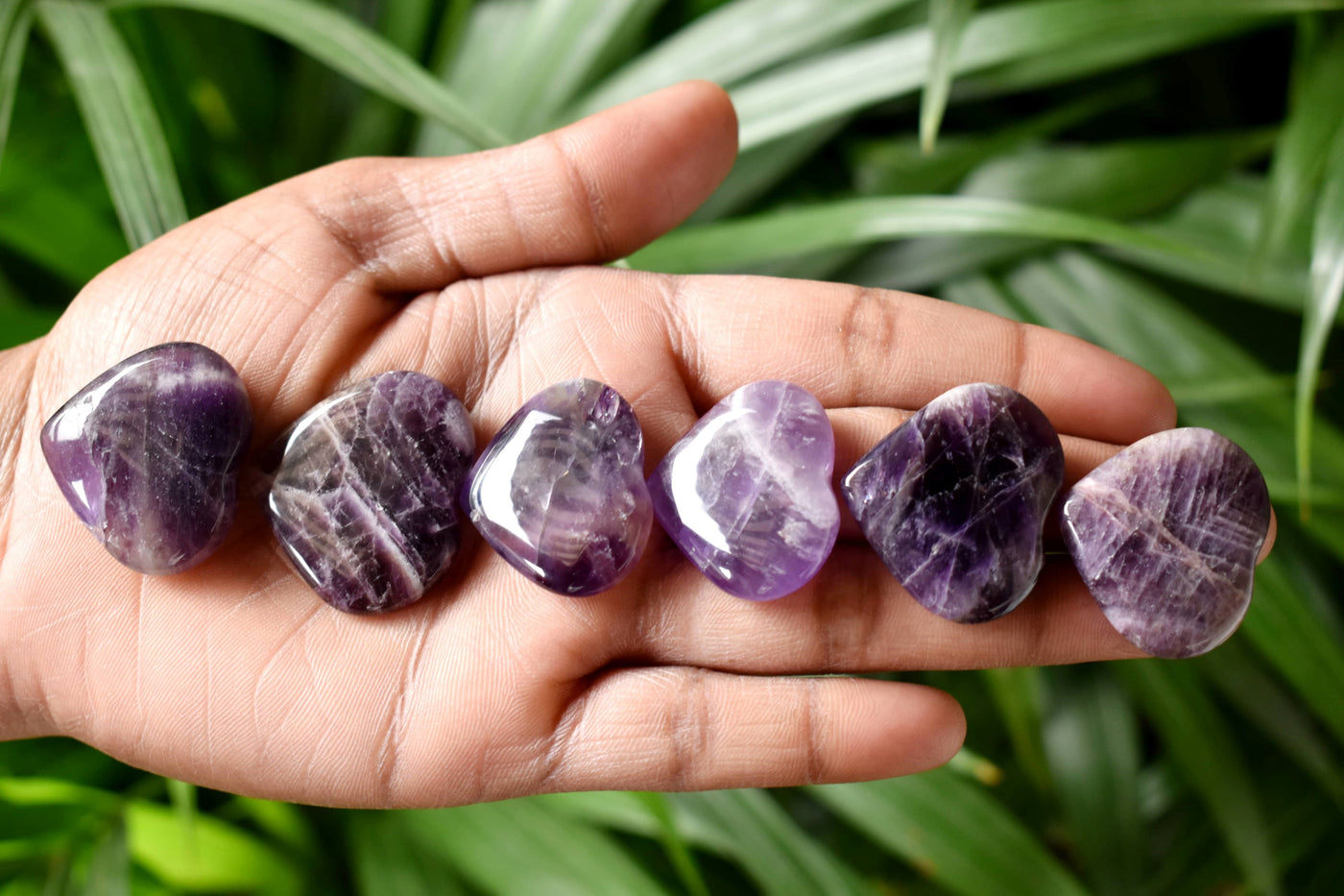 Amethyst Puffy Mini 1 Inch Pocket Crystal Heart-Set Of six