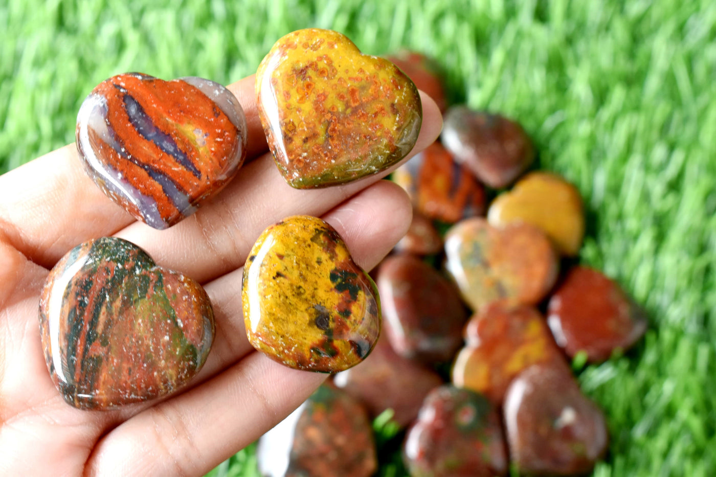 Fancy jasper Heart Crystal, Puffy Mini 1 Inch Pocket Crystal Heart