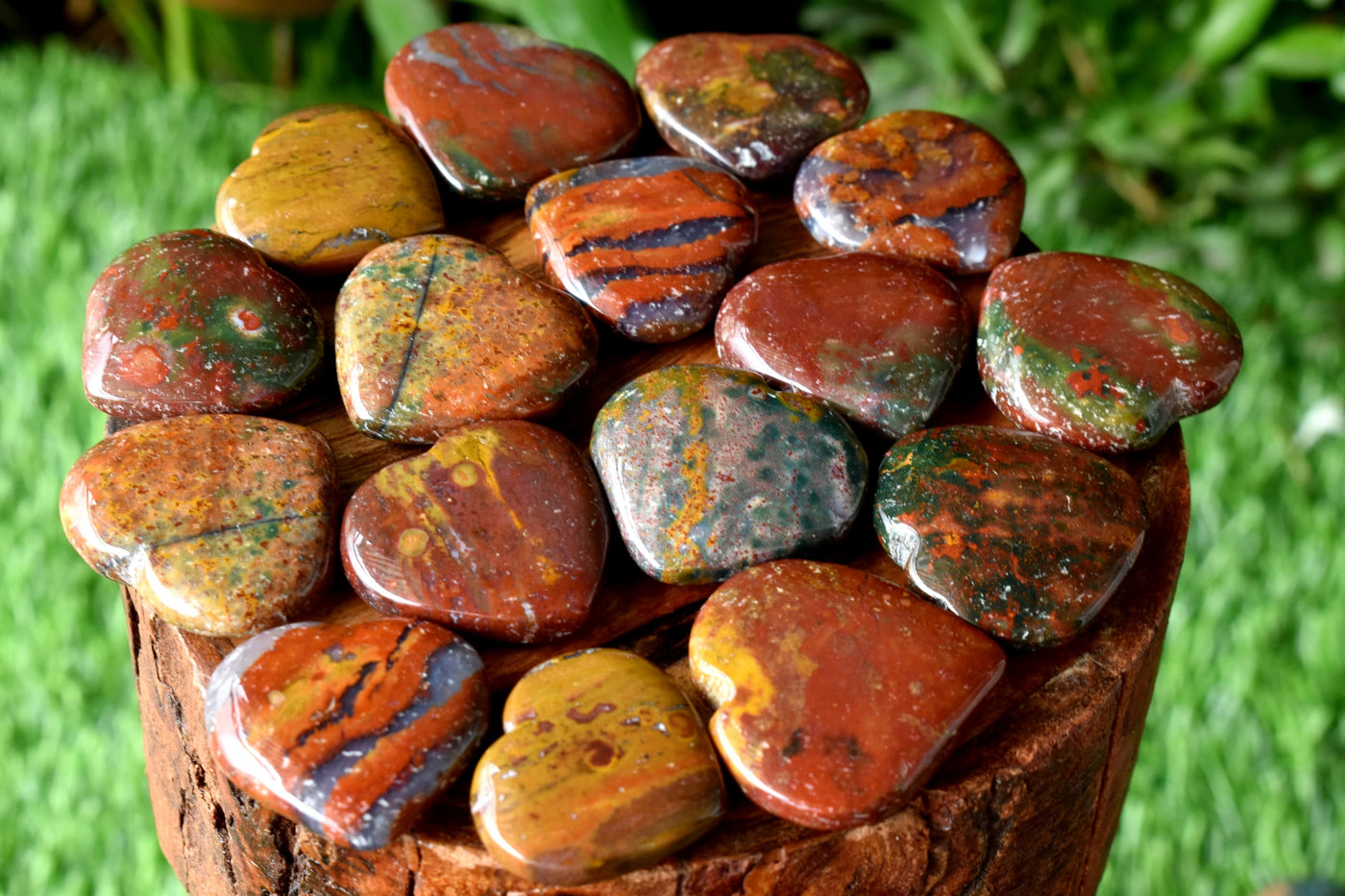 Fancy jasper Heart Crystal, Puffy Mini 1 Inch Pocket Crystal Heart