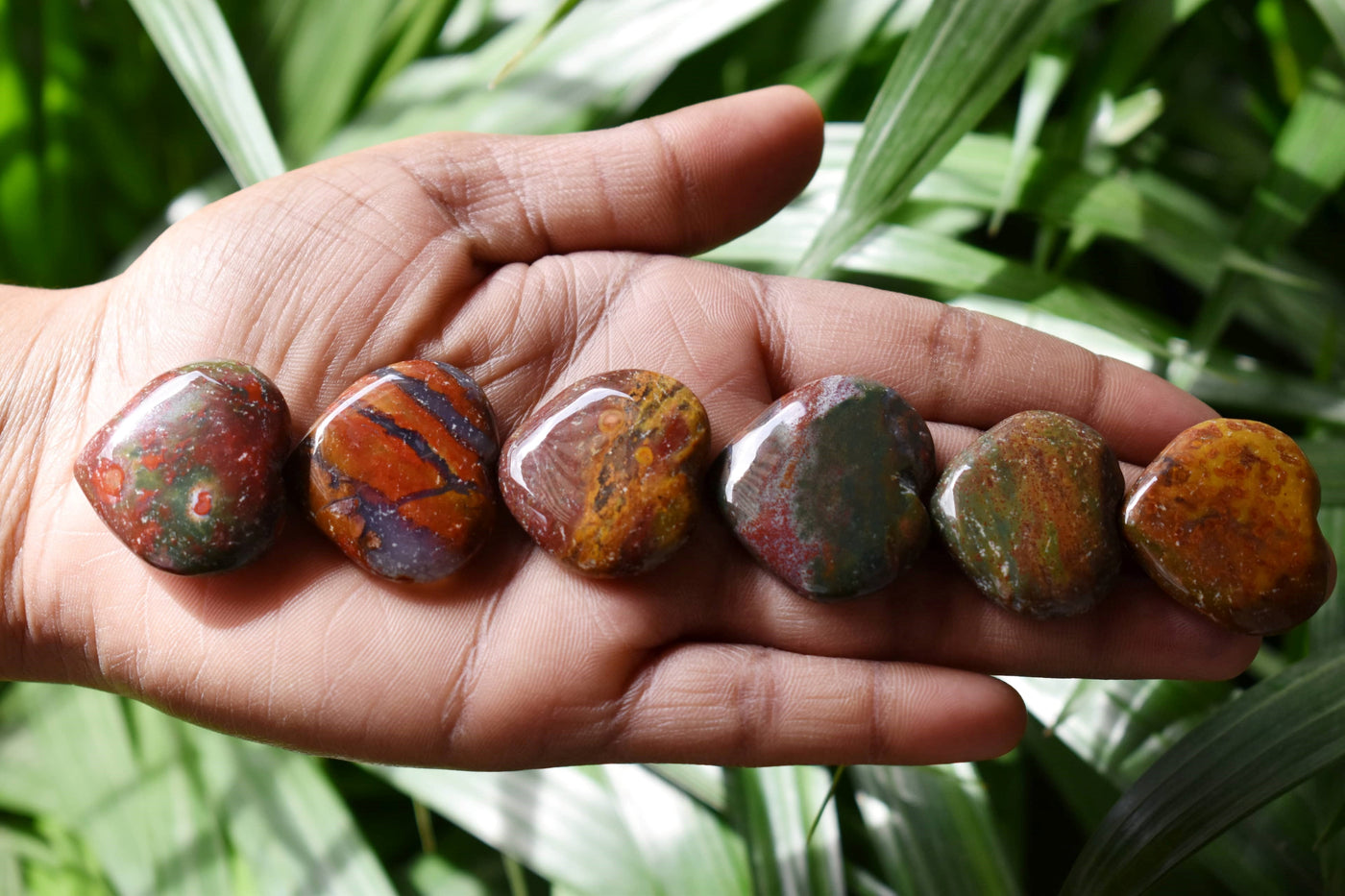 Fancy jasper Heart Crystal, Puffy Mini 1 Inch Pocket Crystal Heart