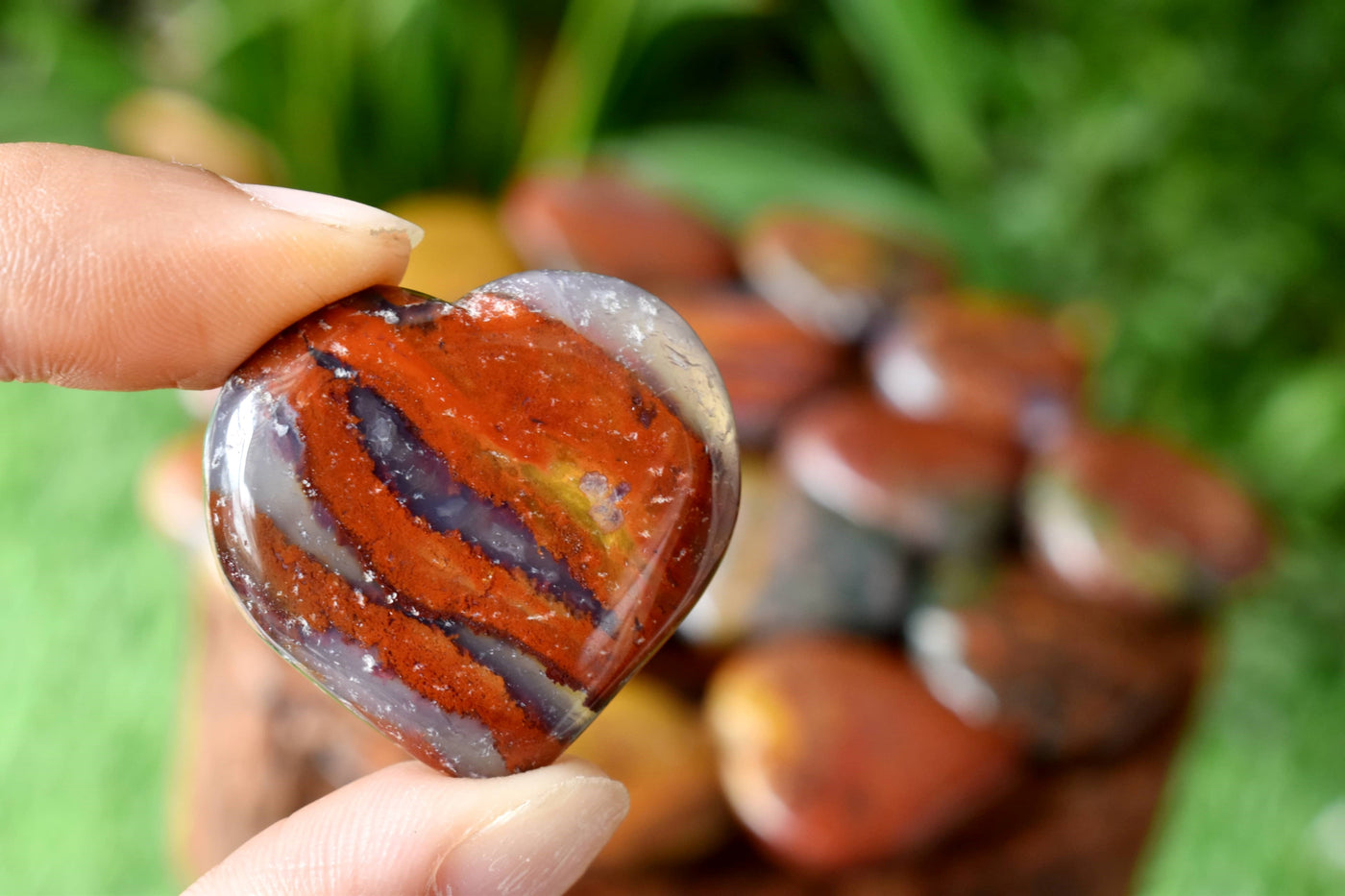 Fancy jasper Heart Crystal, Puffy Mini 1 Inch Pocket Crystal Heart