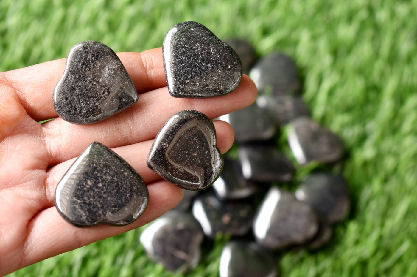 Hematite Heart Crystal, Puffy Mini 1 Inch Pocket Crystal Heart