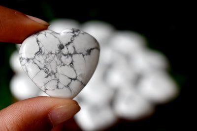 Howlite Heart Crystal, Puffy Mini 1 Inch Pocket Crystal Heart