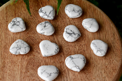 Howlite Heart Crystal, Puffy Mini 1 Inch Pocket Crystal Heart