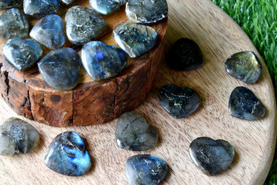 Labradorite Heart Crystal, Puffy Mini 1 Inch Pocket Crystal Heart