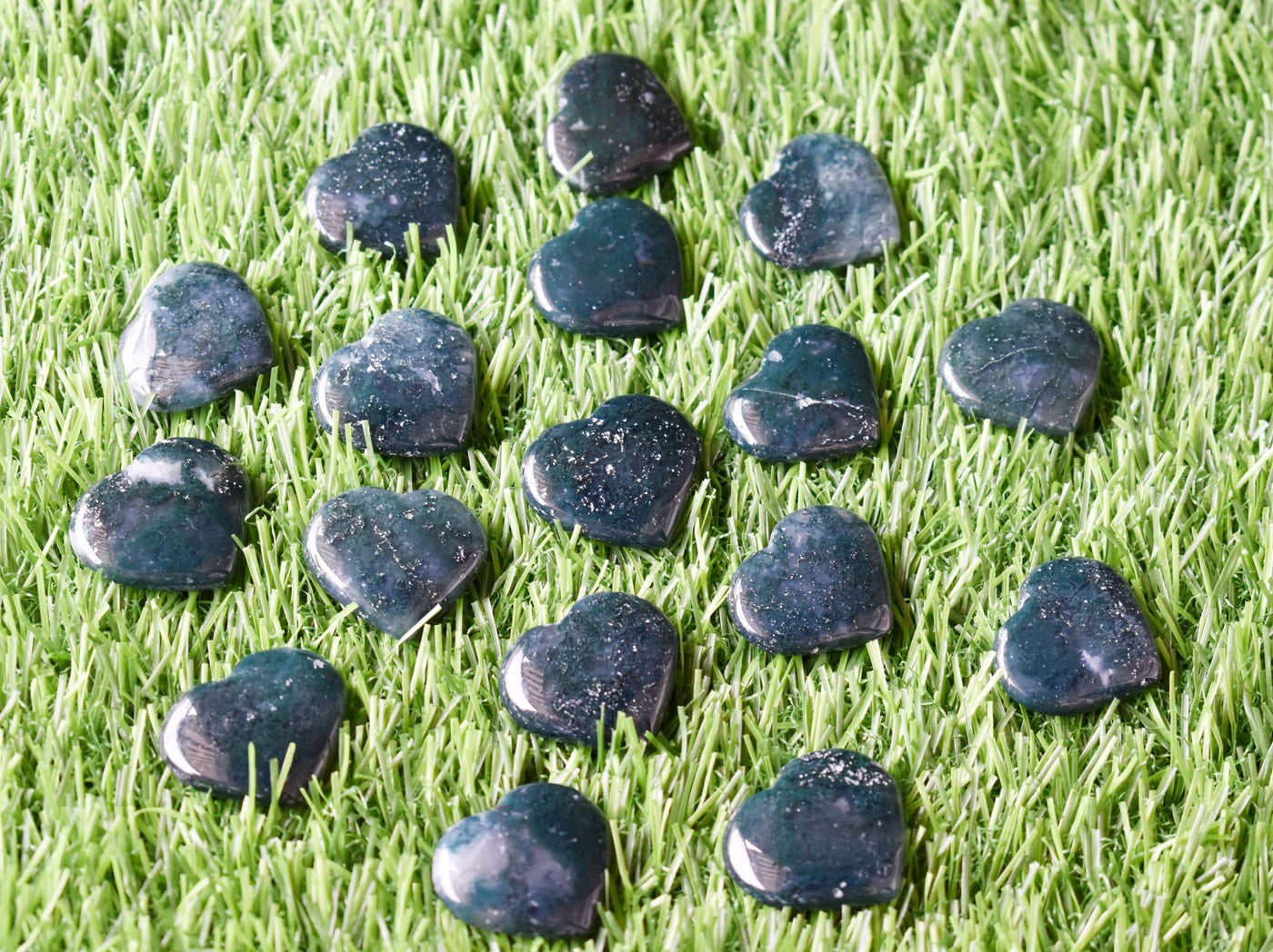 Moss Agate Heart Crystal, Puffy Mini 1 Inch Pocket Crystal Heart