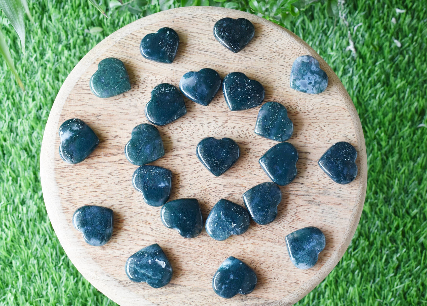 Moss Agate Heart Crystal, Puffy Mini 1 Inch Pocket Crystal Heart