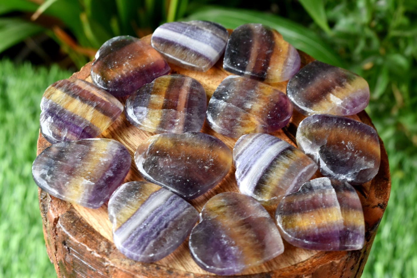 Multi Fluorite Heart Crystal, Puffy Mini 1 Inch Pocket Crystal Heart