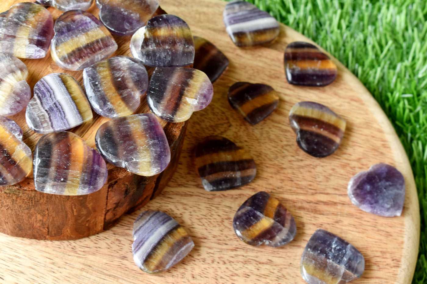 Multi Fluorite Heart Crystal, Puffy Mini 1 Inch Pocket Crystal Heart