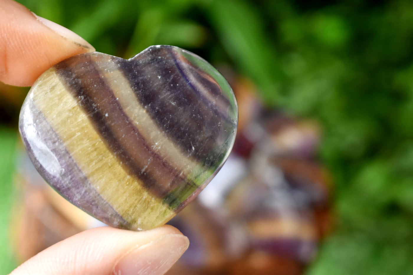 Multi Fluorite Heart Crystal, Puffy Mini 1 Inch Pocket Crystal Heart