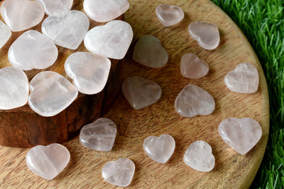 Rose Quartz Heart Crystal, Puffy Mini 1 Inch Pocket Crystal Heart