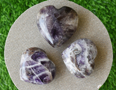 Polished Amethyst Heart Crystal, 2 Inch Pocket Heart Large Puffy Crystal Heart