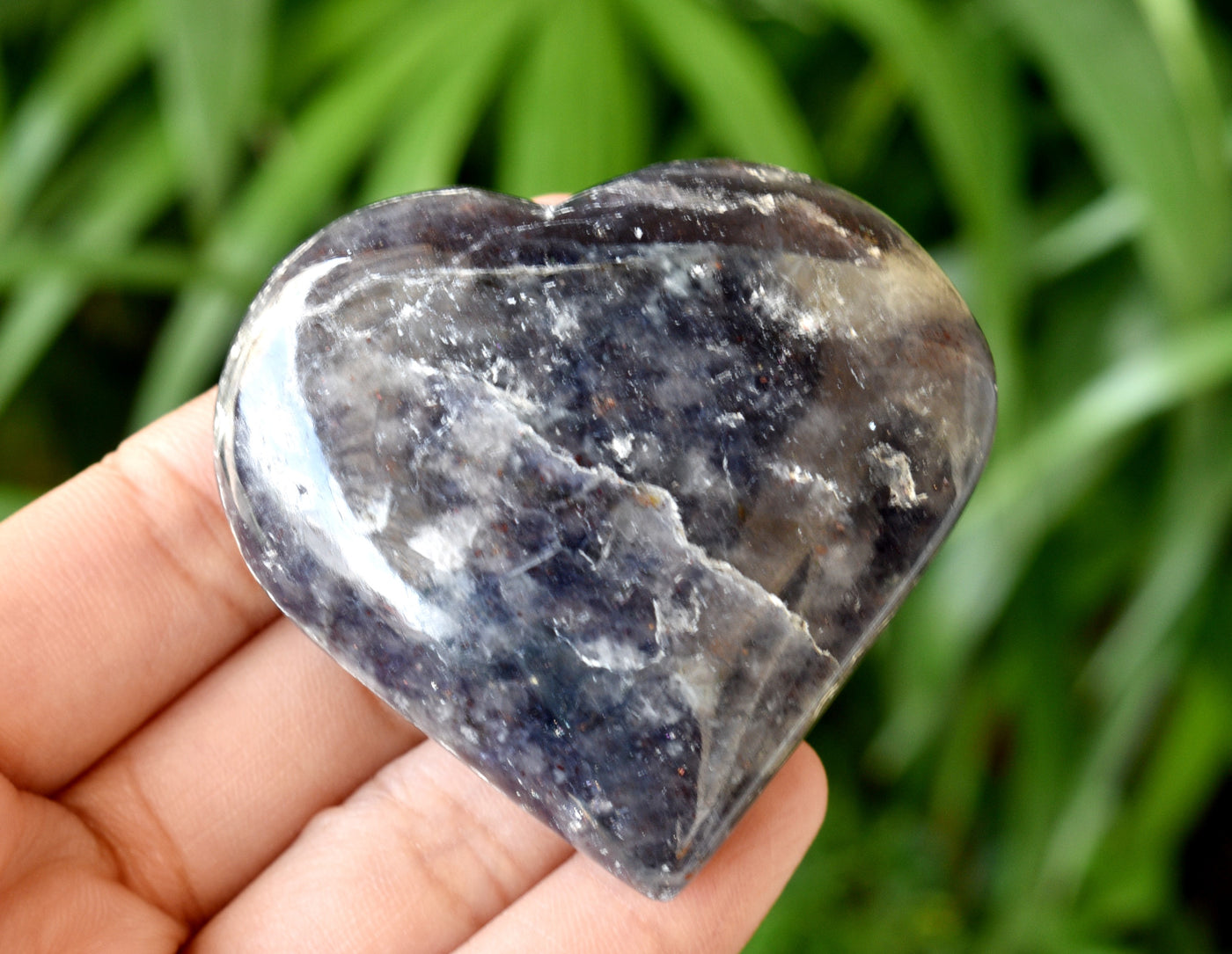 Polished Iolite Heart Crystal, 2 Inch Pocket Heart Large Puffy Crystal Heart