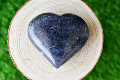 Polished Iolite Heart Crystal, 2 Inch Pocket Heart Large Puffy Crystal Heart