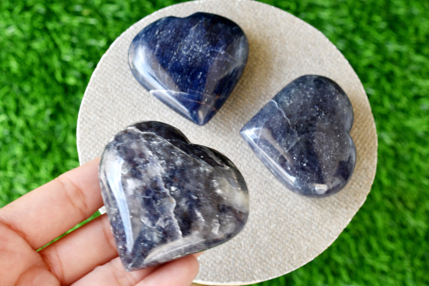 Polished Iolite Heart Crystal, 2 Inch Pocket Heart Large Puffy Crystal Heart