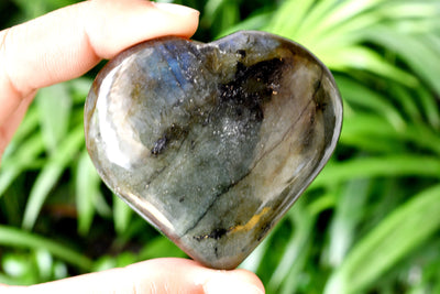 Polished Labradorite Heart Crystal, Puffy Mini 2 Inch Pocket Crystal Heart