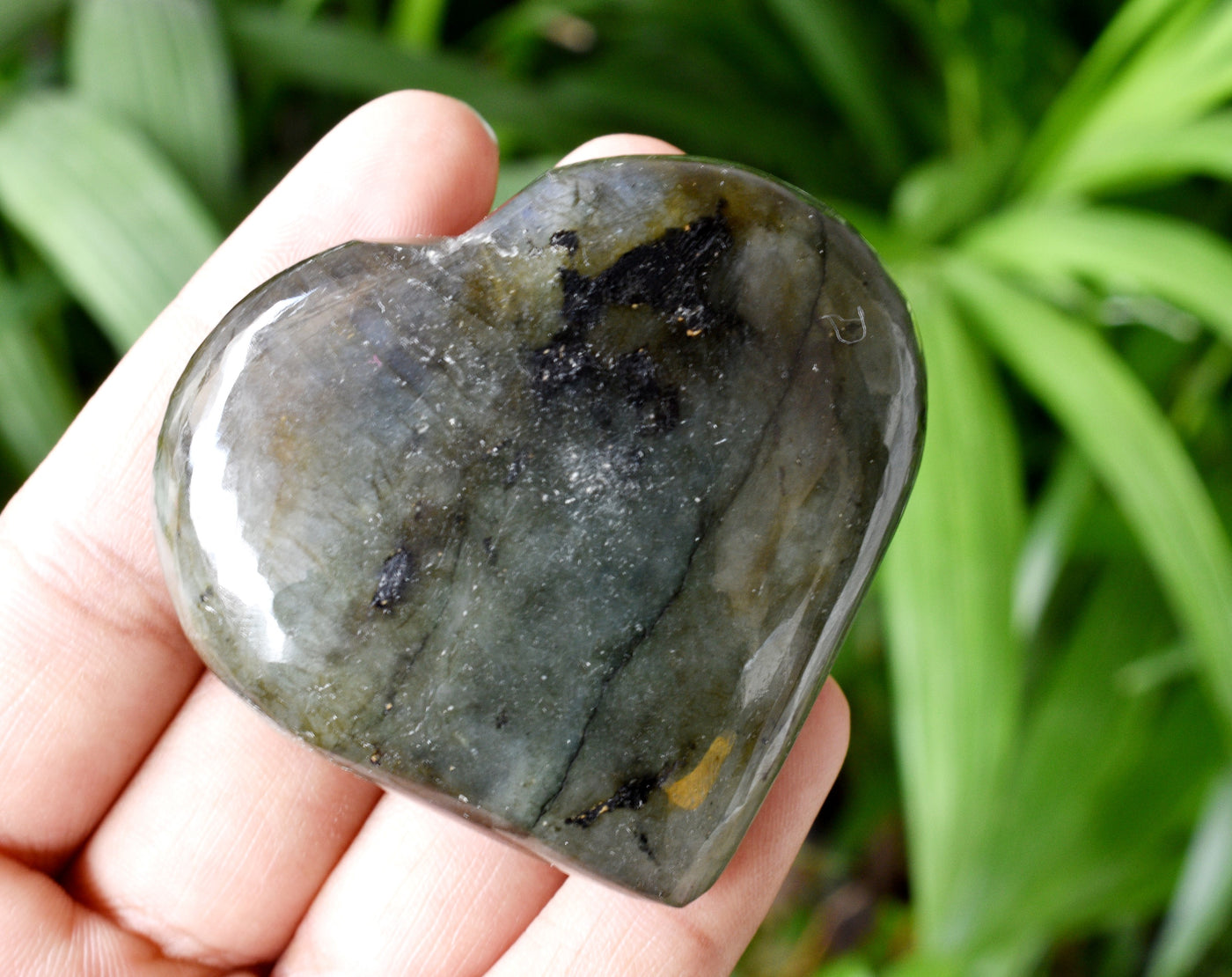 Polished Labradorite Heart Crystal, Puffy Mini 2 Inch Pocket Crystal Heart