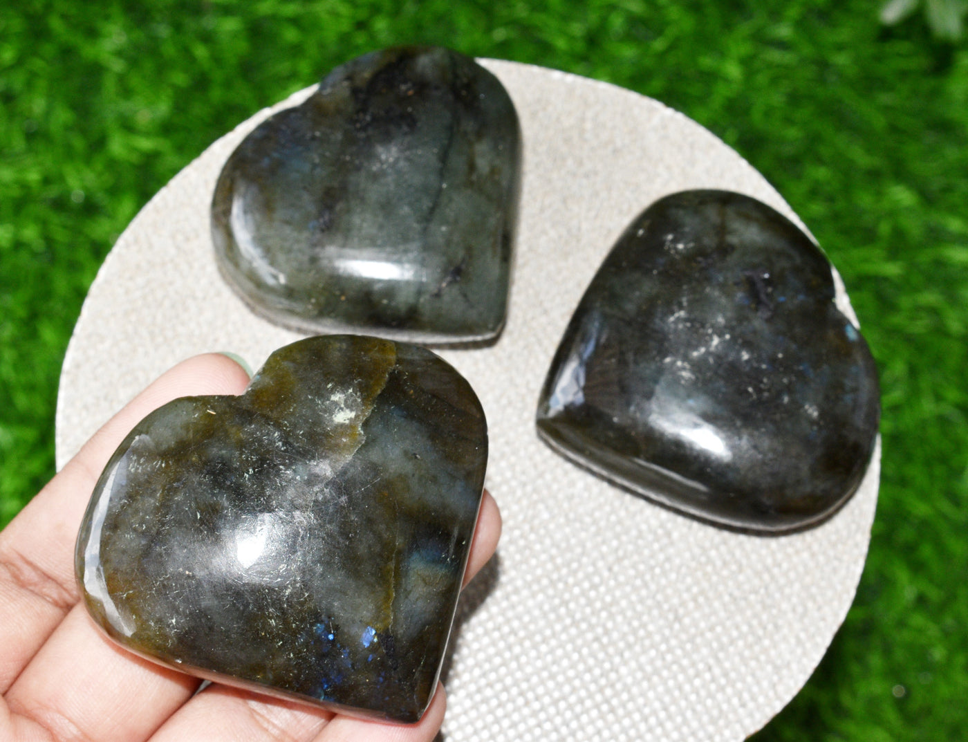 Polished Labradorite Heart Crystal, Puffy Mini 2 Inch Pocket Crystal Heart