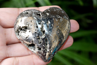 Polished Pyrite Druzy Heart Crystal, Puffy Mini 2 Inch Pocket Crystal Heart