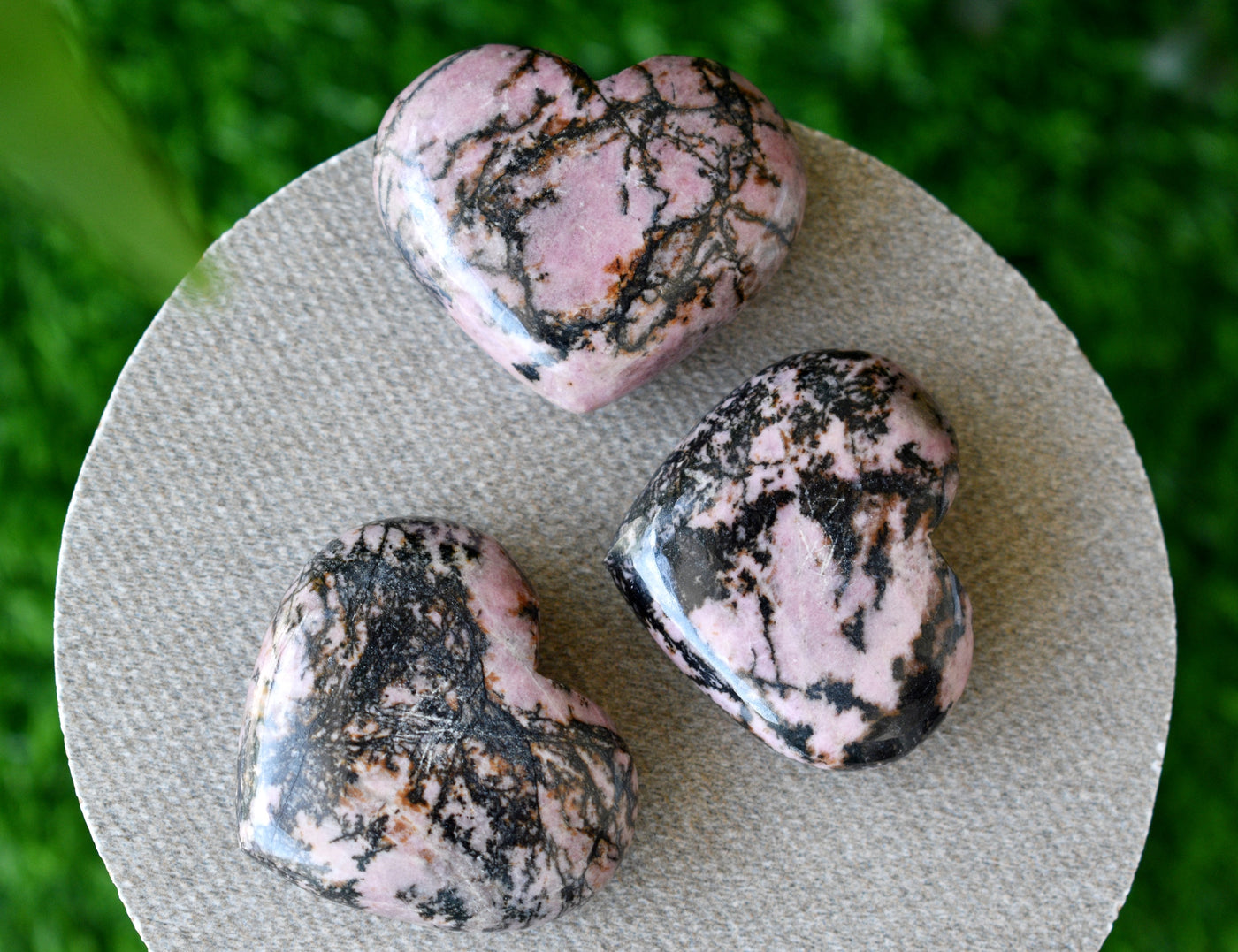 Polished Rhodonite Heart Crystal, 2 Inch Pocket Heart Large Puffy Crystal Heart